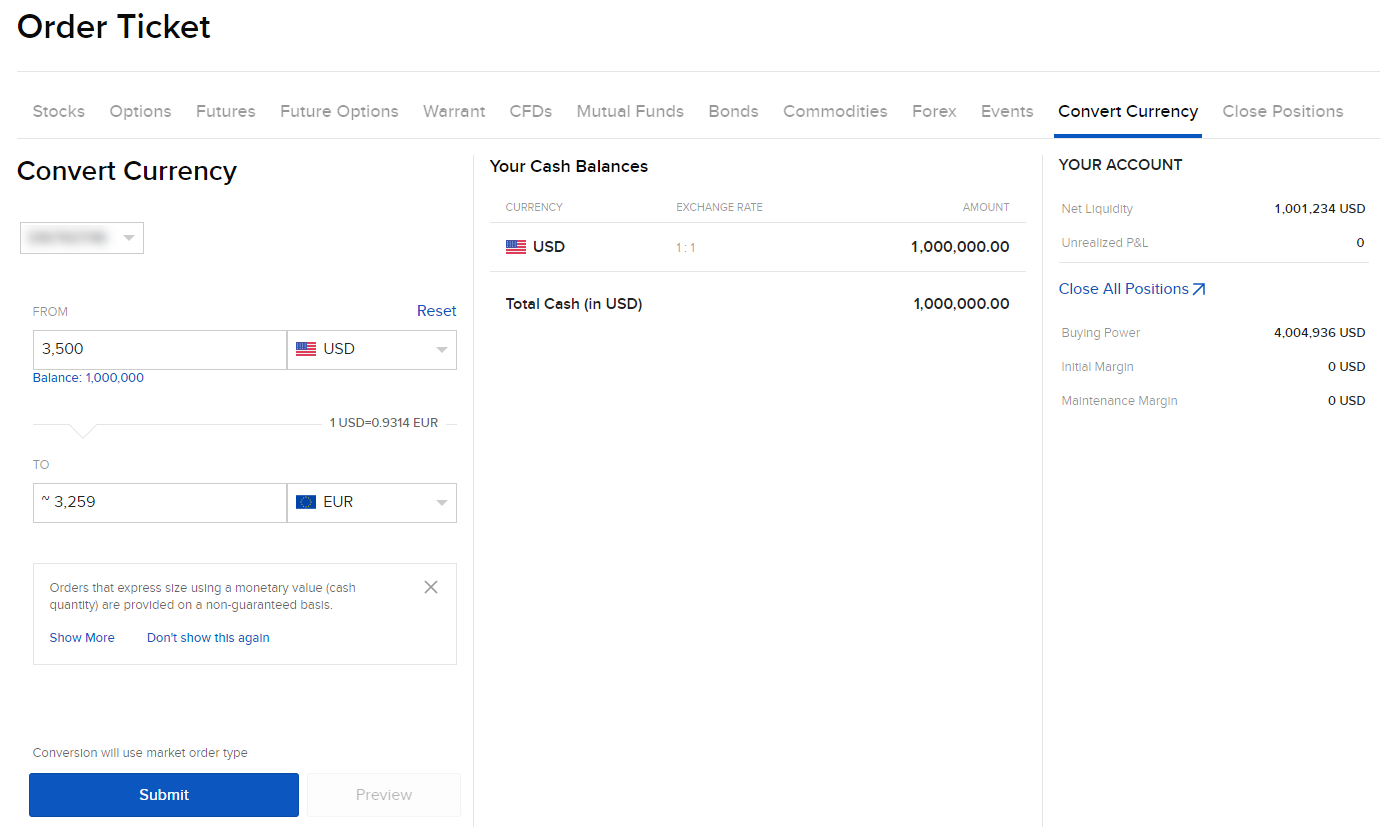 The convert currency panel in Portal. 
